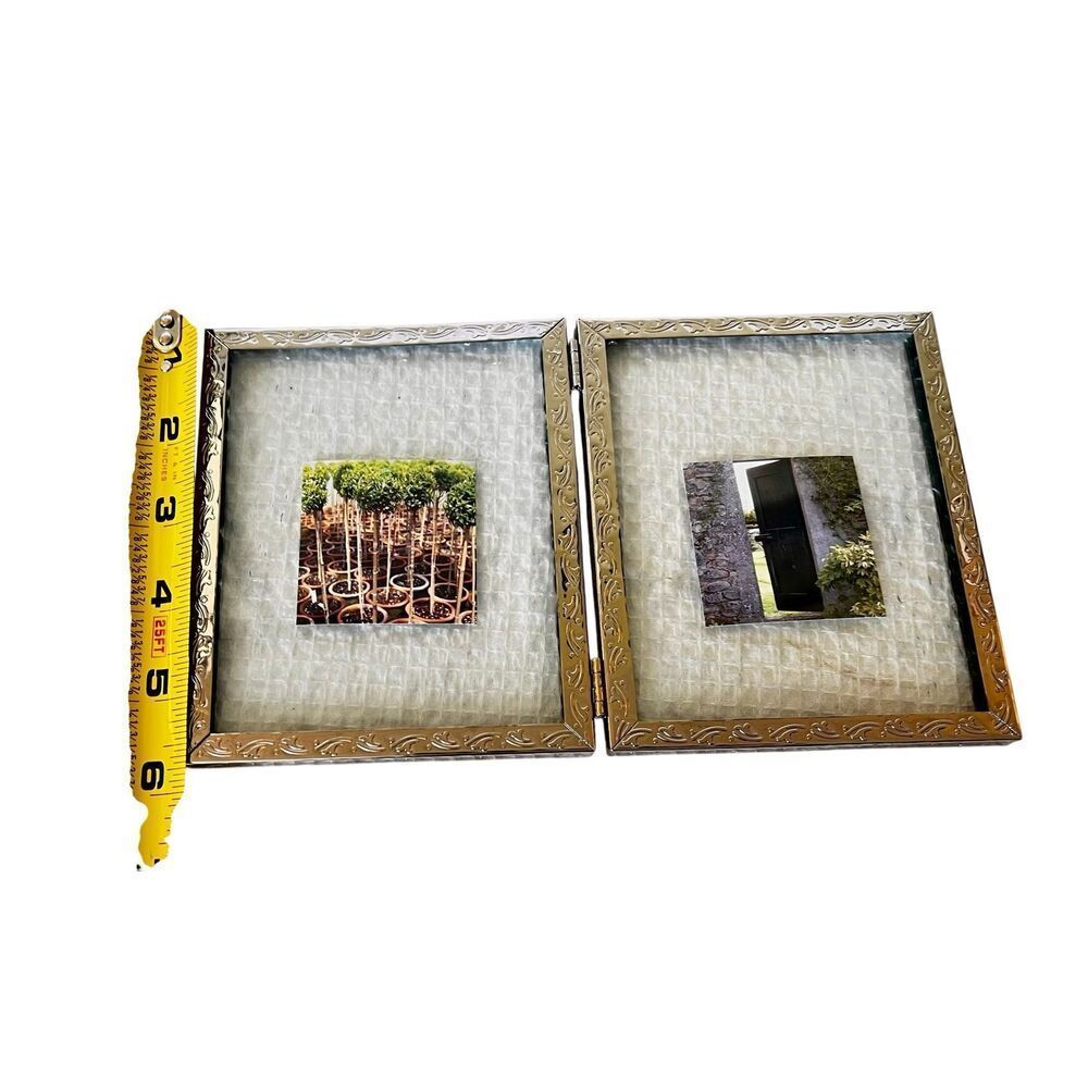 Ornate Art Deco Hinged Picture Frame With Textured Glass Background.